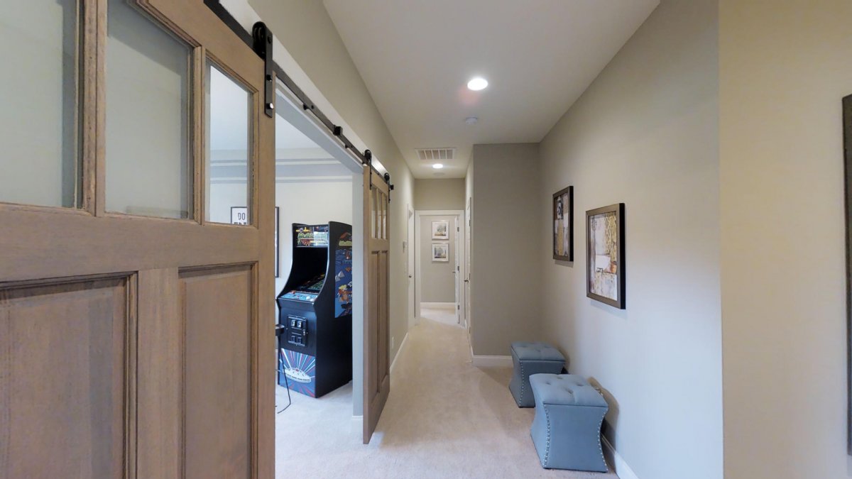 Sneak peak of the Barn Doors and upstairs hallway in the Crawford plan.